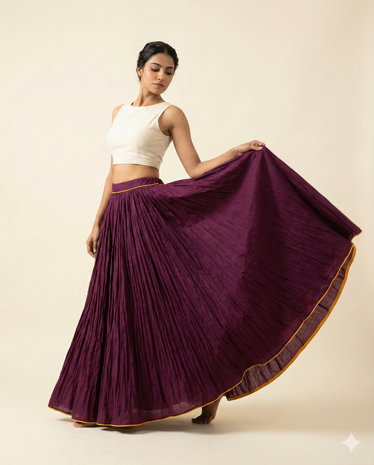 Plain Dyed Natural Mulberry Crinkled Cotton Cambric 48 Kali Kalidaar Skirt