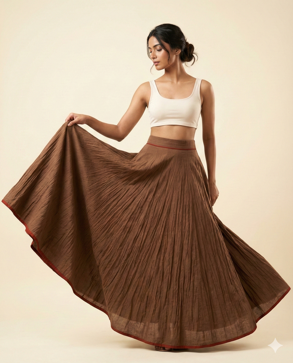 Plain Dyed Natural Kasis Crinkled Cotton Cambric 48 Kali Kalidaar Skirt