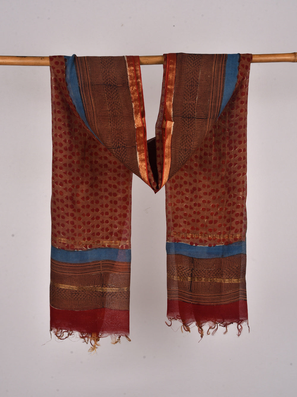 Geometric Hand Block Printed Silk Cotton Chanderi Dupatta