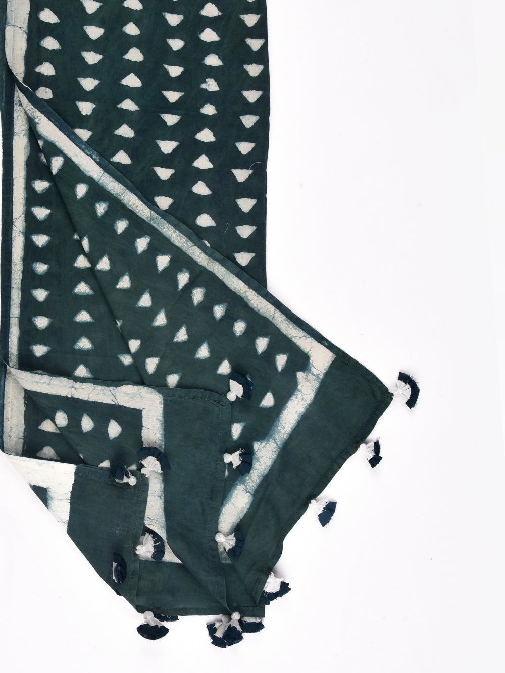Green Dabu Nanhe Trikon Cotton Voile Block Printed Stole
