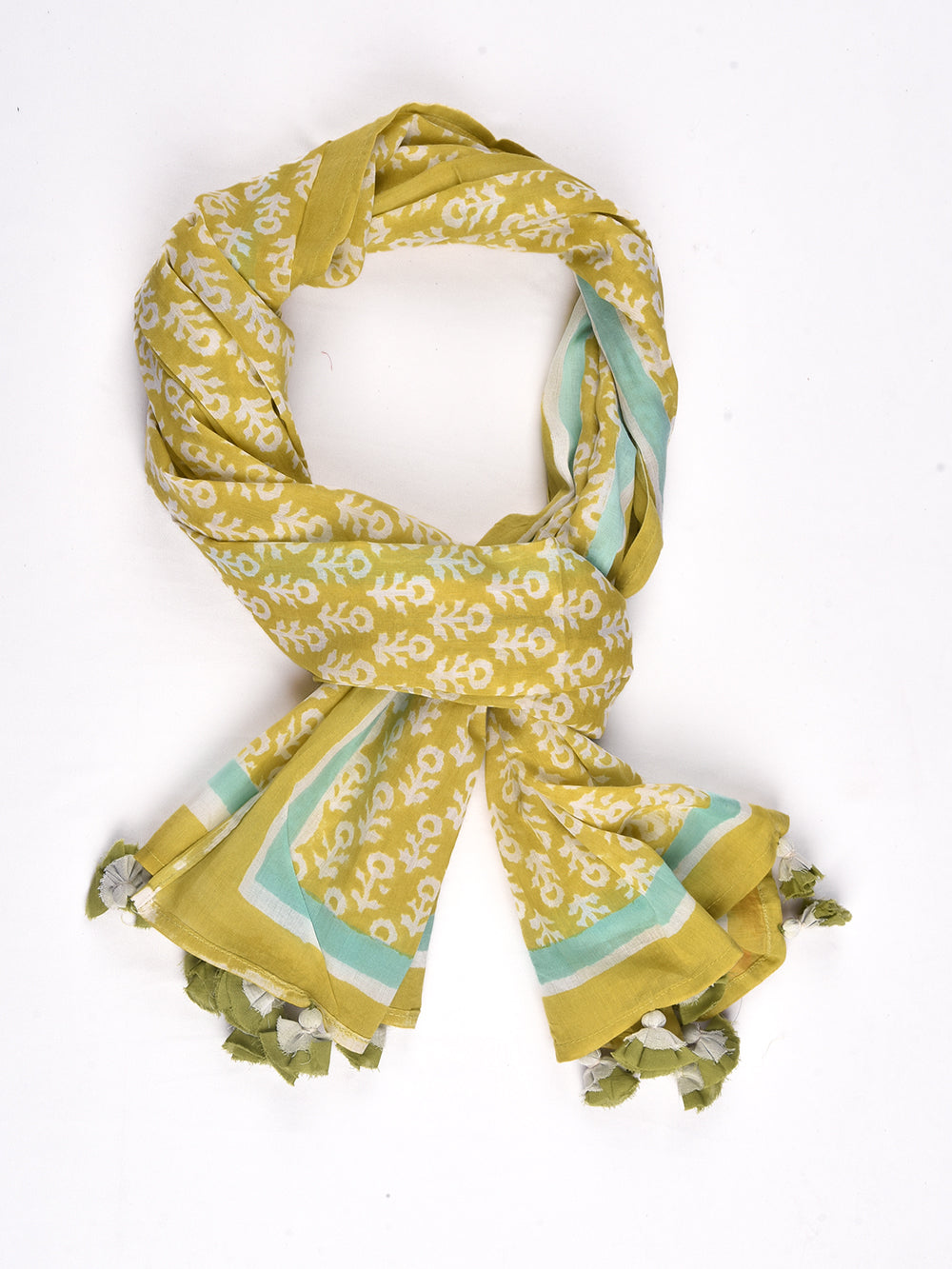 Green Sanganeri Booti Cotton Voile Block Printed Stole