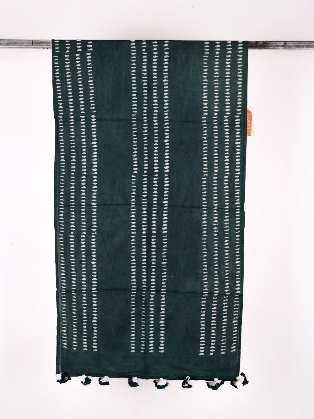 Green Dabu Parallel Lines Cotton Voile Block Printed Stole