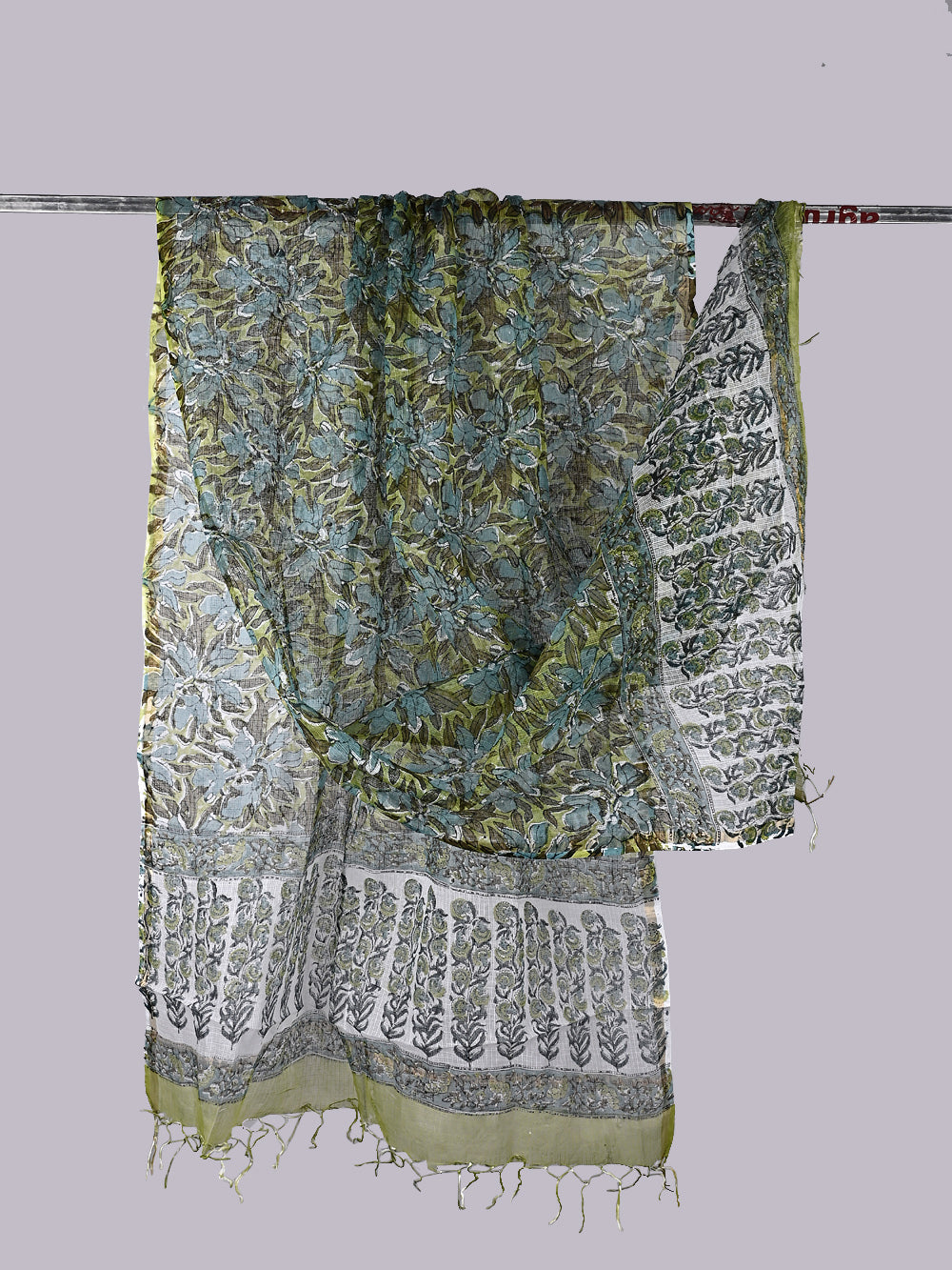 Hariyali Green Hand Block Printed Mughal Bagaan Kota Doria Dupatta