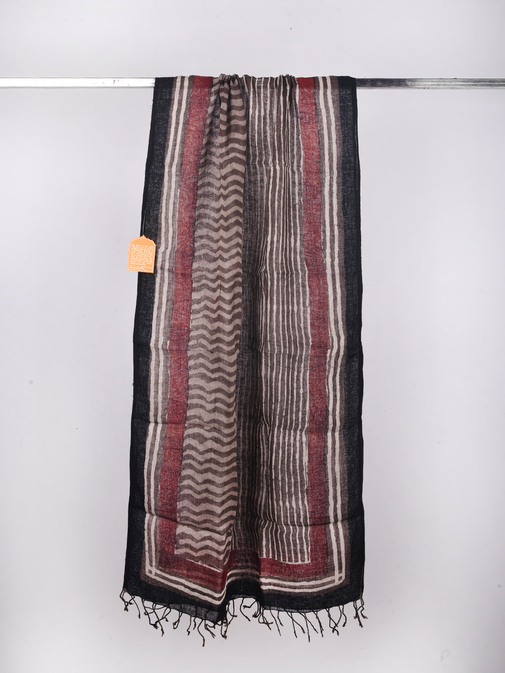 Bagru Daboo Kasis Hald and Half Hand Printed Pure Linen Dupatta