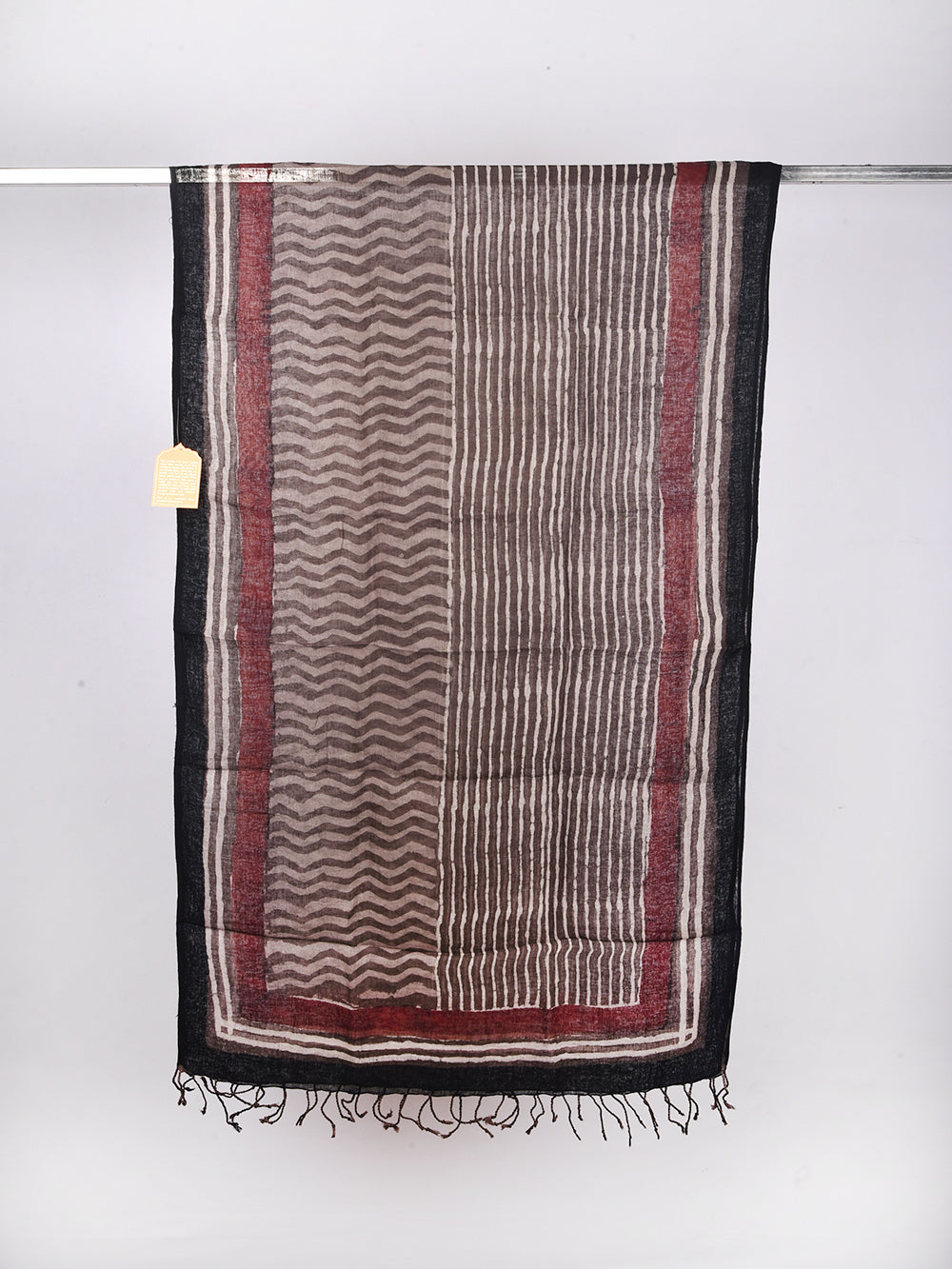 Bagru Daboo Kasis Hald and Half Hand Printed Pure Linen Dupatta