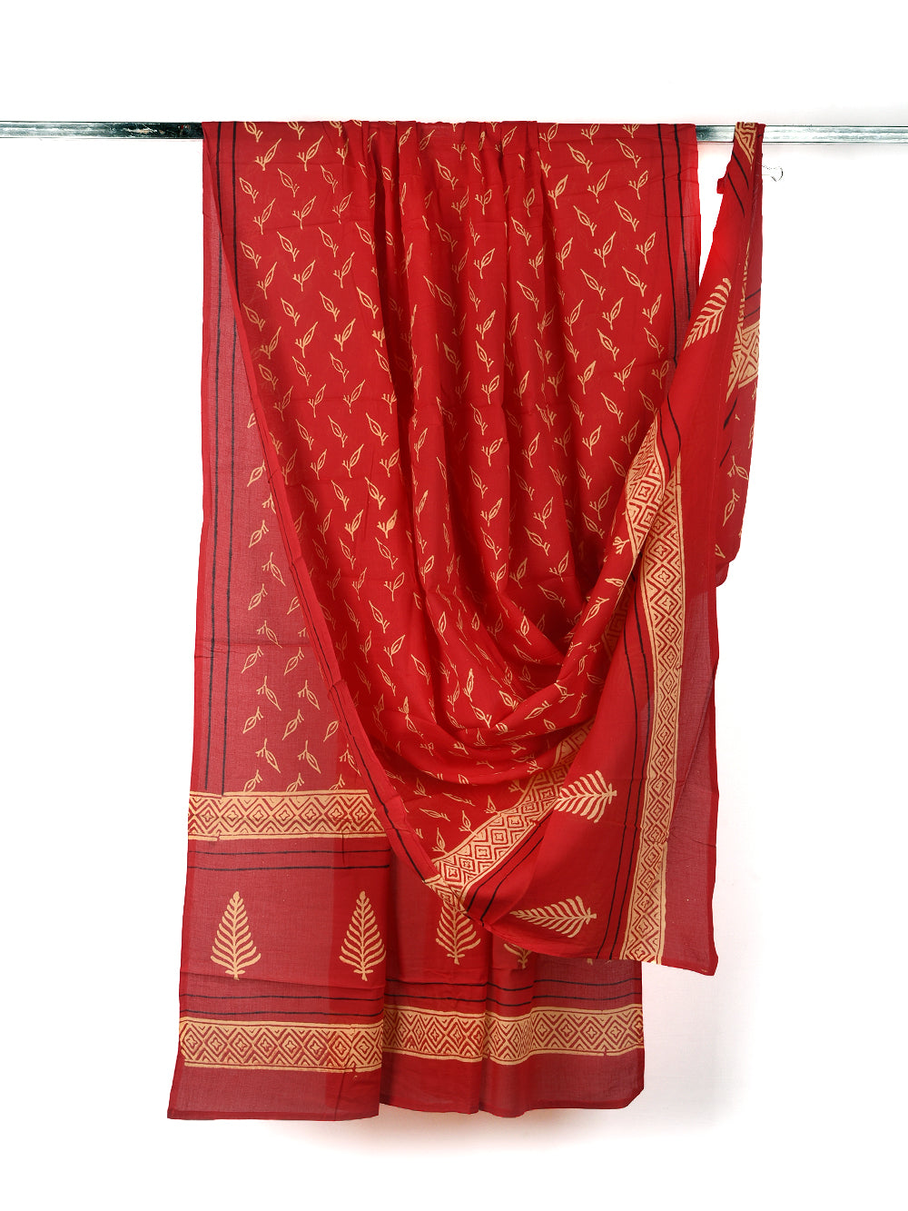 Crimson Red Leaf Cotton Dupatta