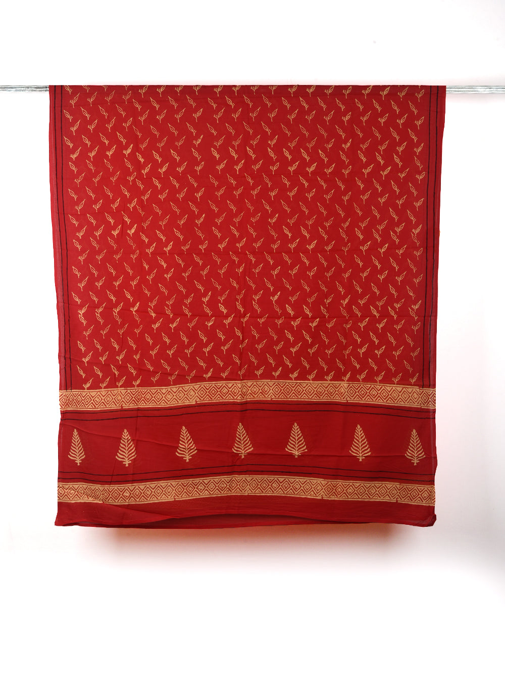 Crimson Red Leaf Cotton Dupatta