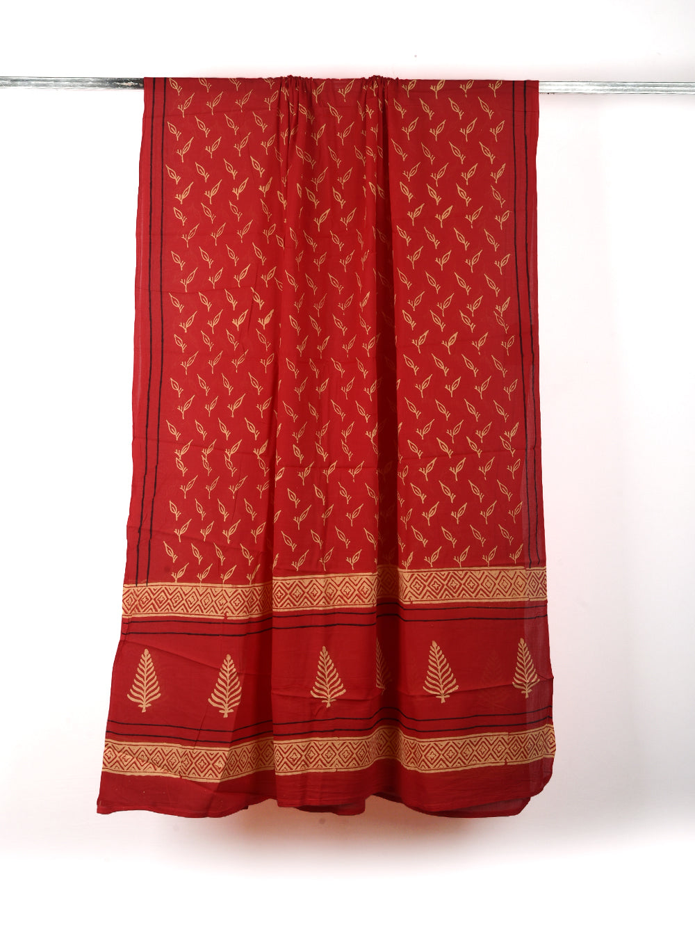 Crimson Red Leaf Cotton Dupatta