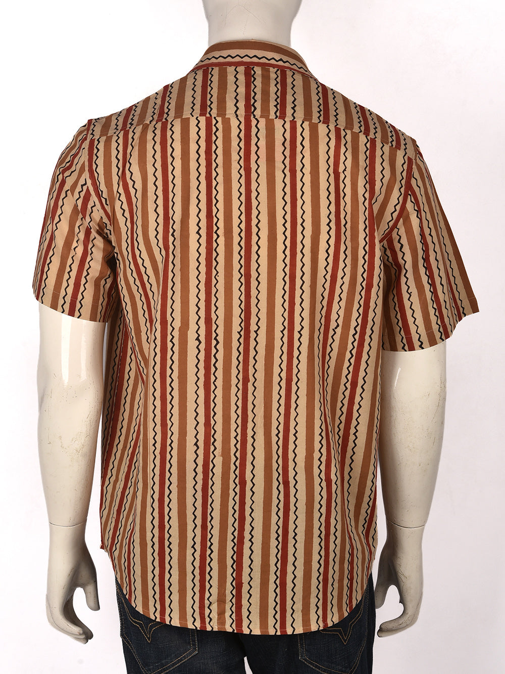 Bagru Stripe-Ziggy Cotton Mens Half Sleeve Shirts