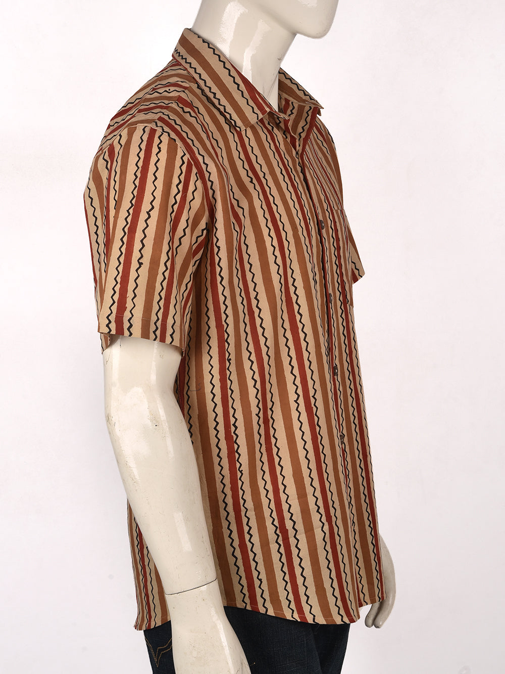 Bagru Stripe-Ziggy Cotton Mens Half Sleeve Shirts
