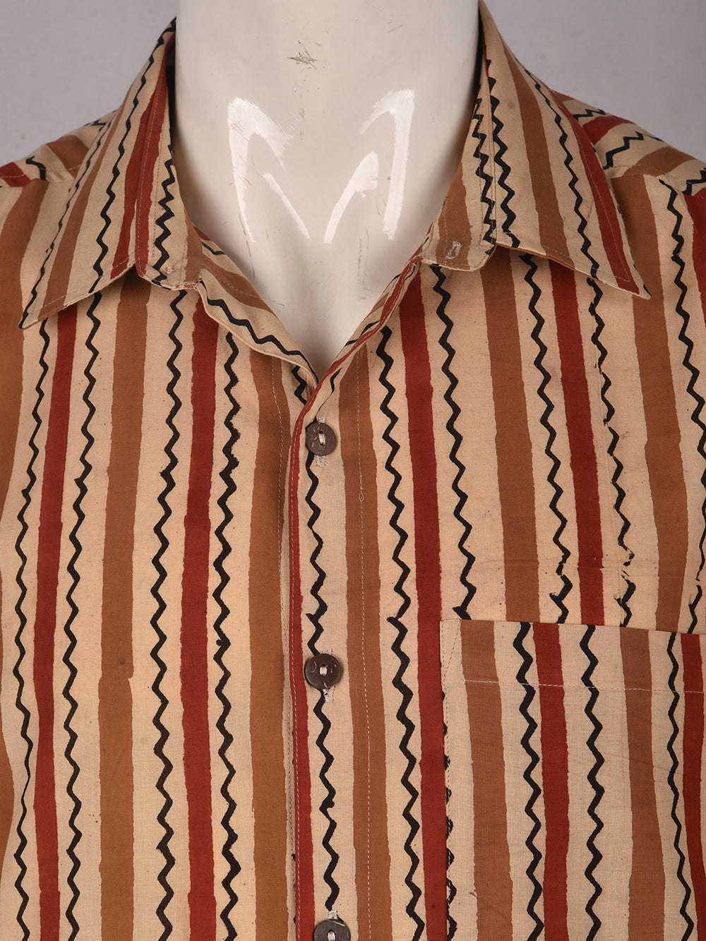Bagru Stripe-Ziggy Cotton Mens Half Sleeve Shirts
