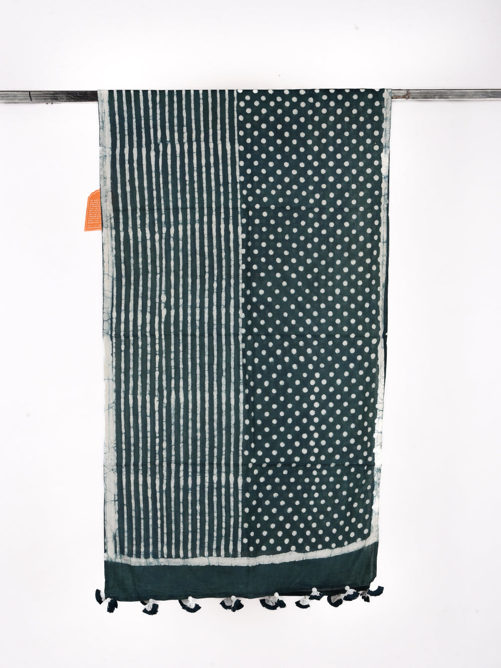 Green Dabu Half n Half Stripes Polka Cotton Voile Block Printed Stole