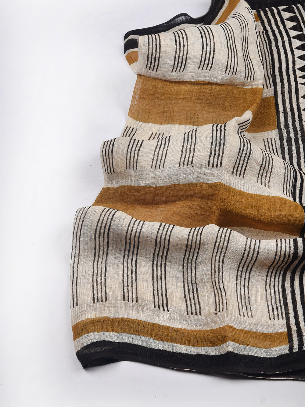 Bagru Playful stripes Hand Printed Pure Linen Dupatta