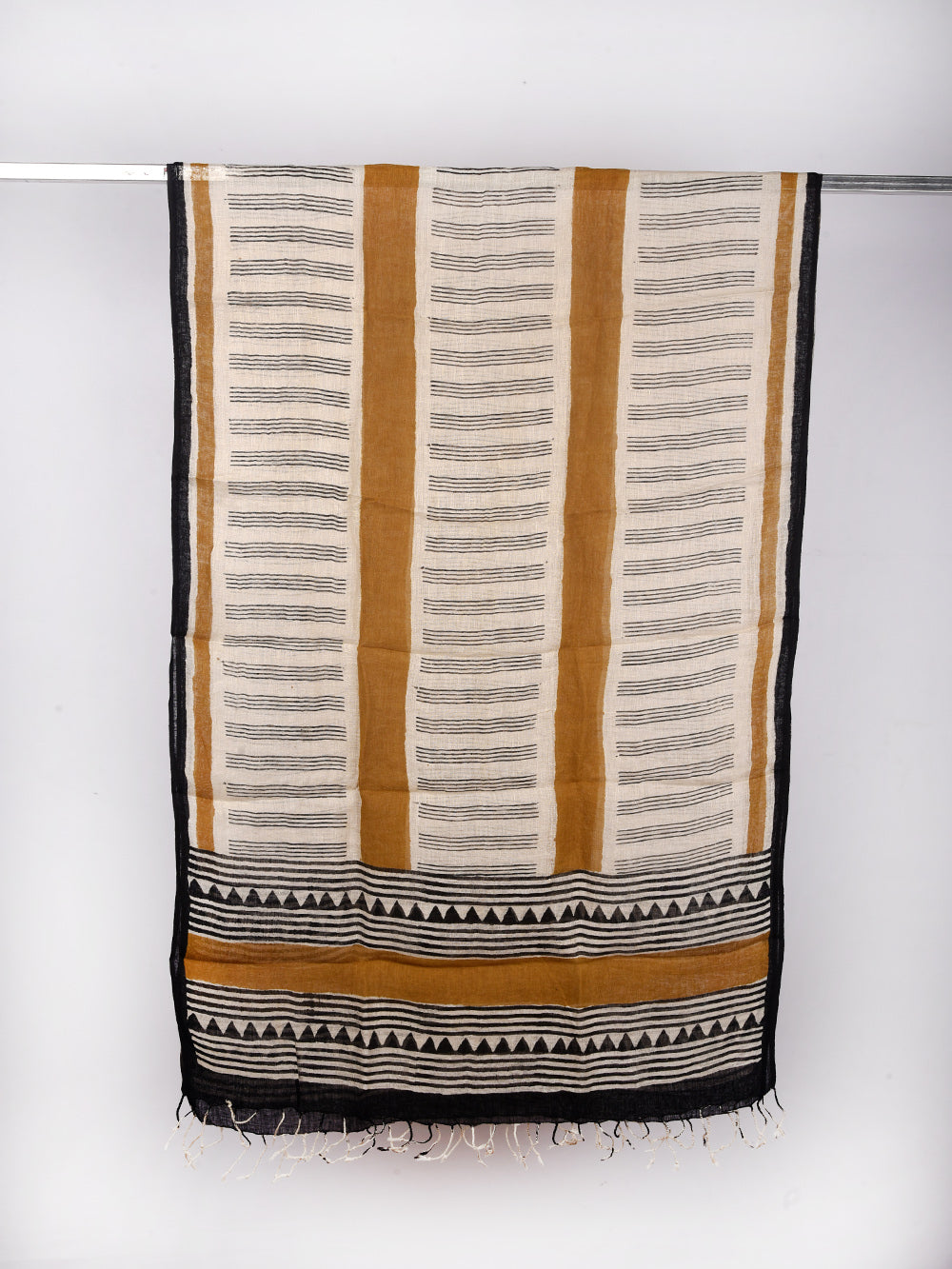 Bagru Playful stripes Hand Printed Pure Linen Dupatta