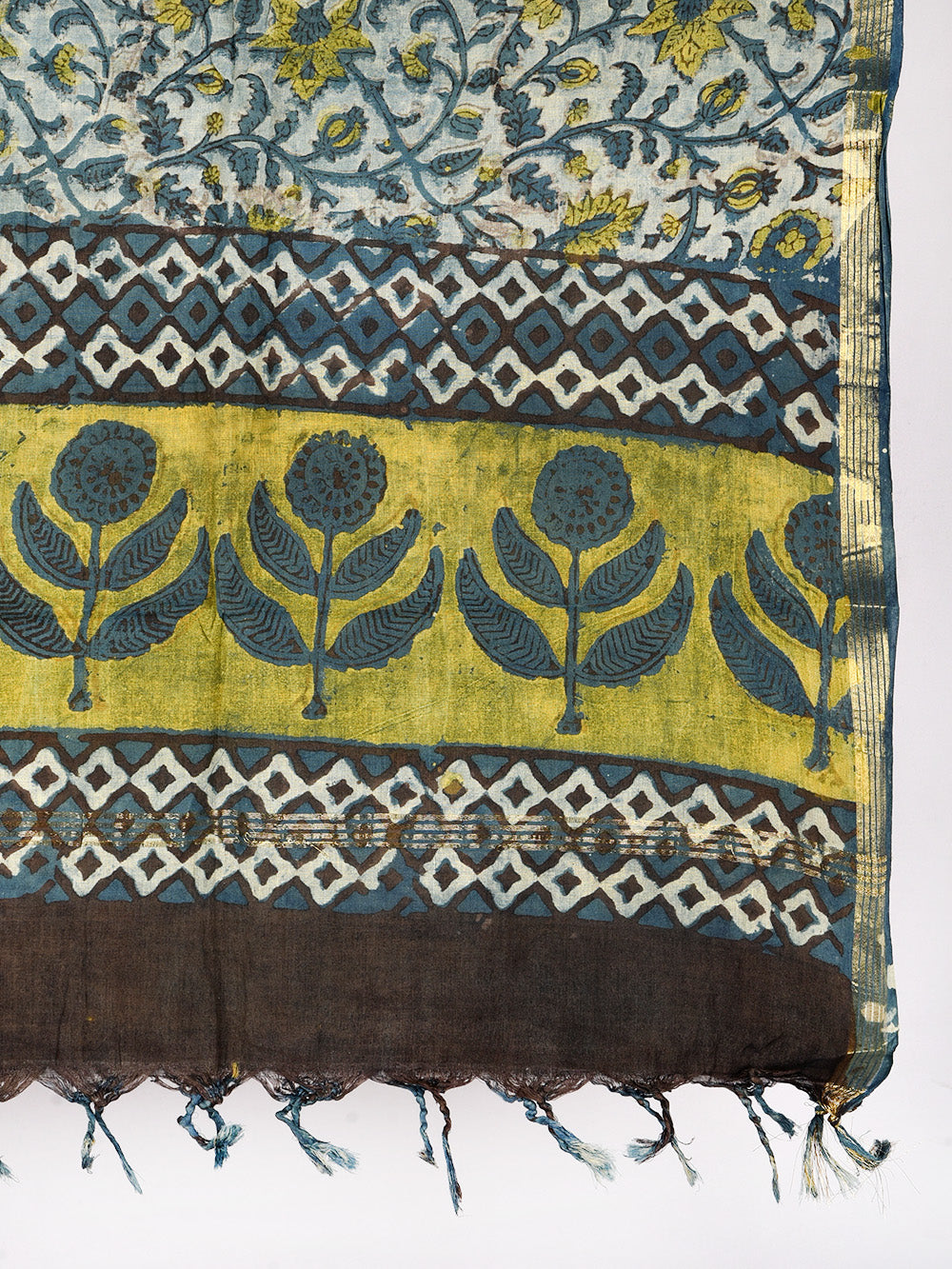 Multani Mughal Boota Hand Block Printed Silk Cotton Chanderi Dupatta