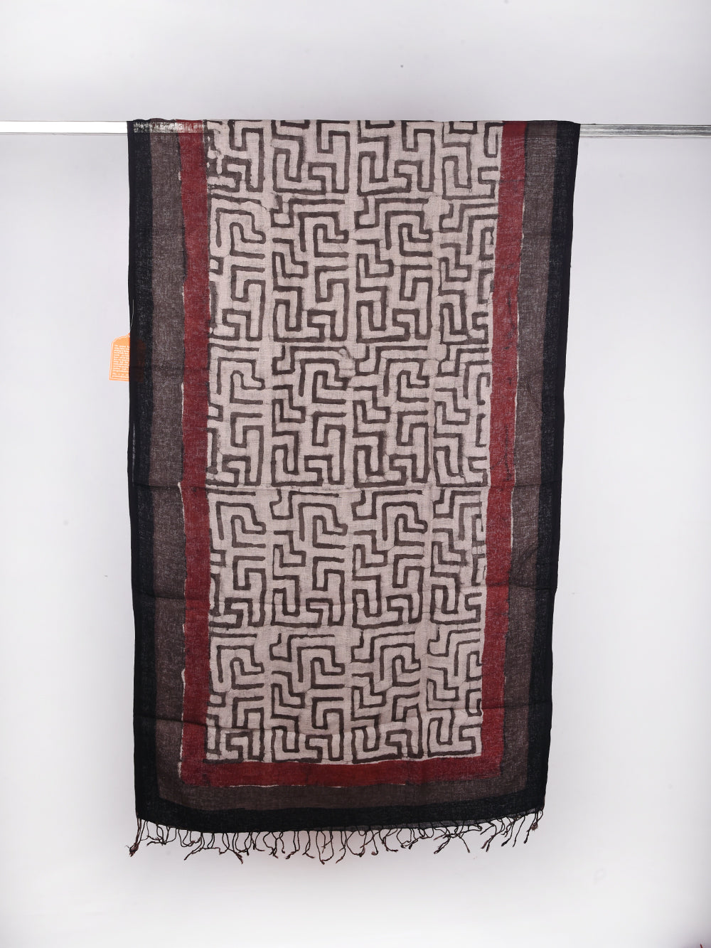 Bagru Daboo Kasis Maze Hand Printed Pure Linen Dupatta