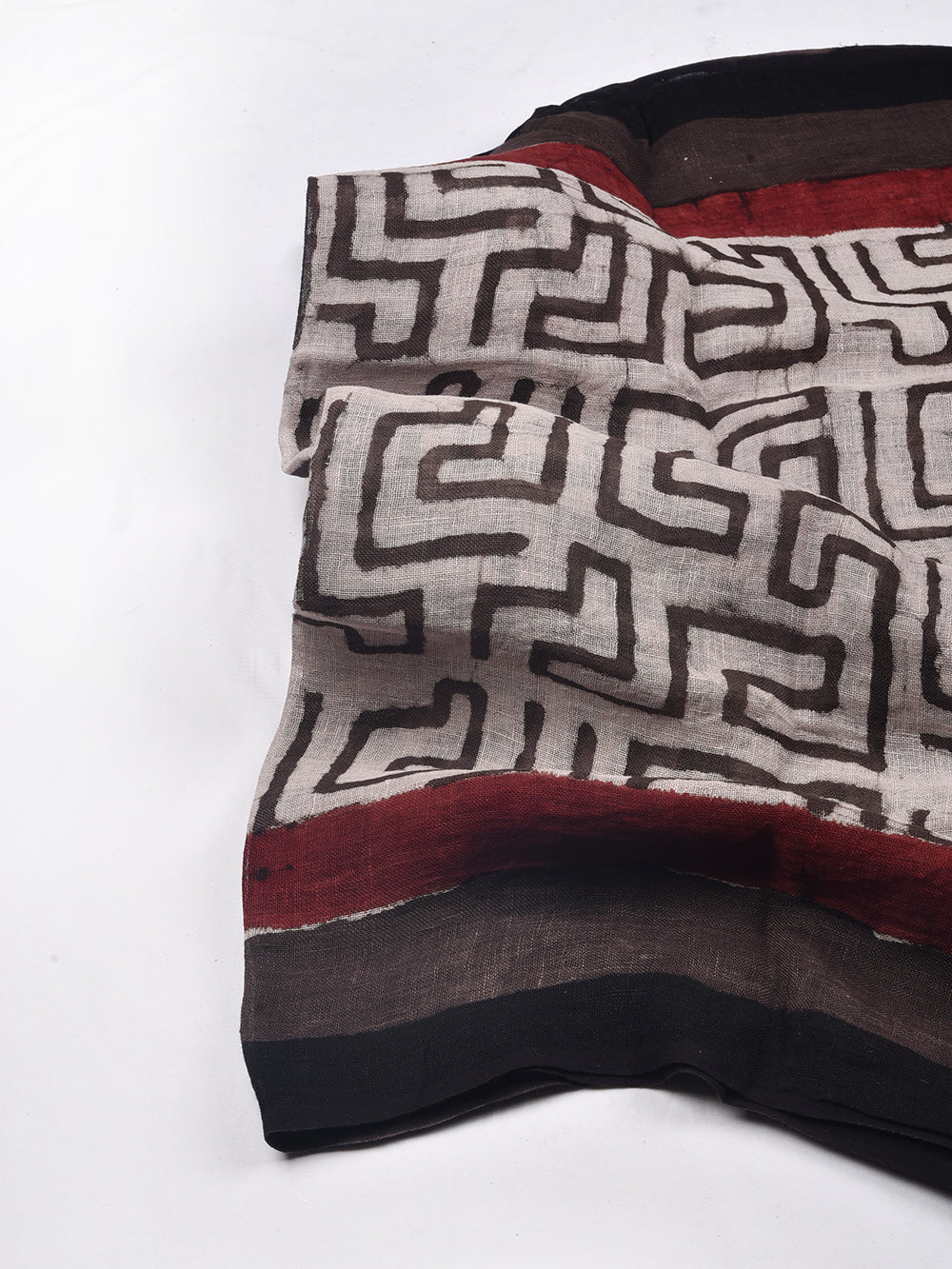 Bagru Daboo Kasis Maze Hand Printed Pure Linen Dupatta