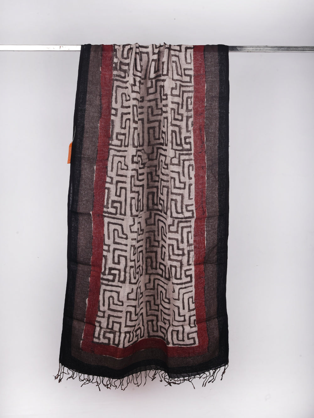 Bagru Daboo Kasis Maze Hand Printed Pure Linen Dupatta