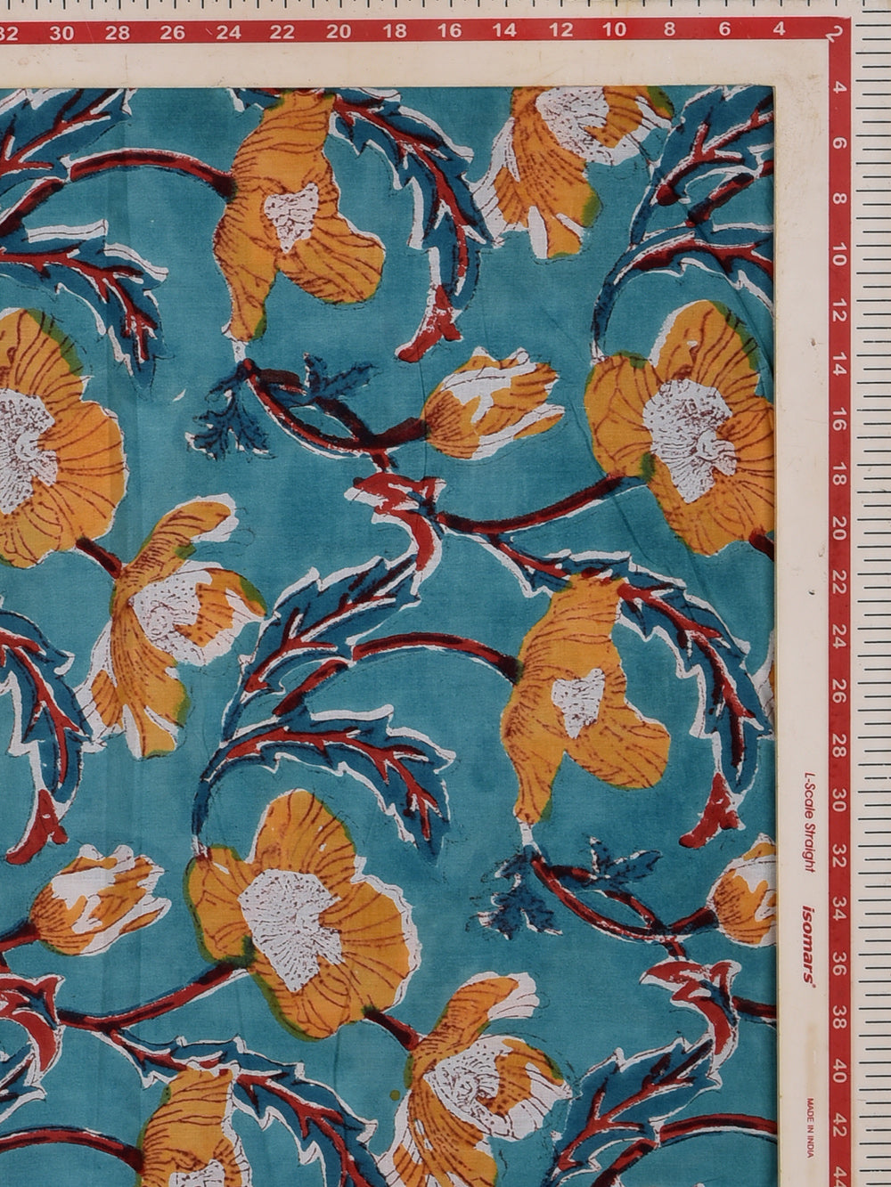 Blue Big Flower Jaal Cotton Cambric Sanganeri Hand Block Printed Fabric