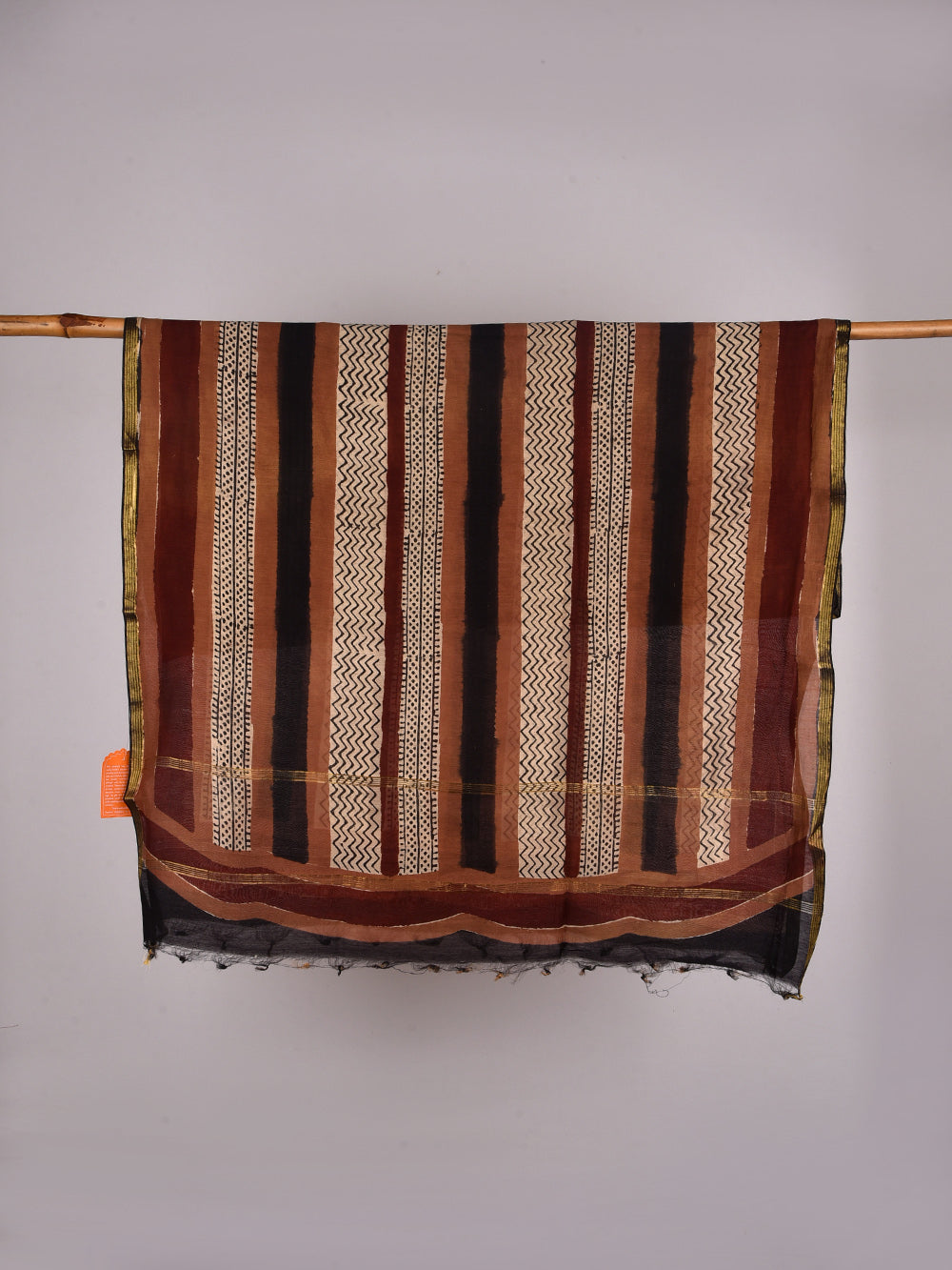 Geometric Parcha Hand Block Printed Silk Cotton Chanderi Dupatta