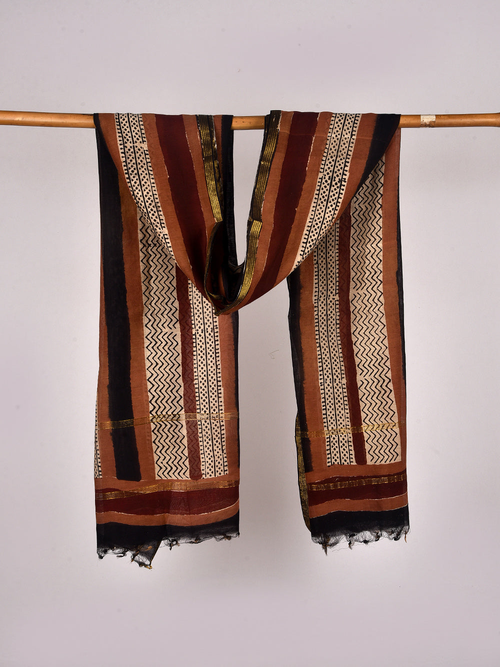Geometric Parcha Hand Block Printed Silk Cotton Chanderi Dupatta
