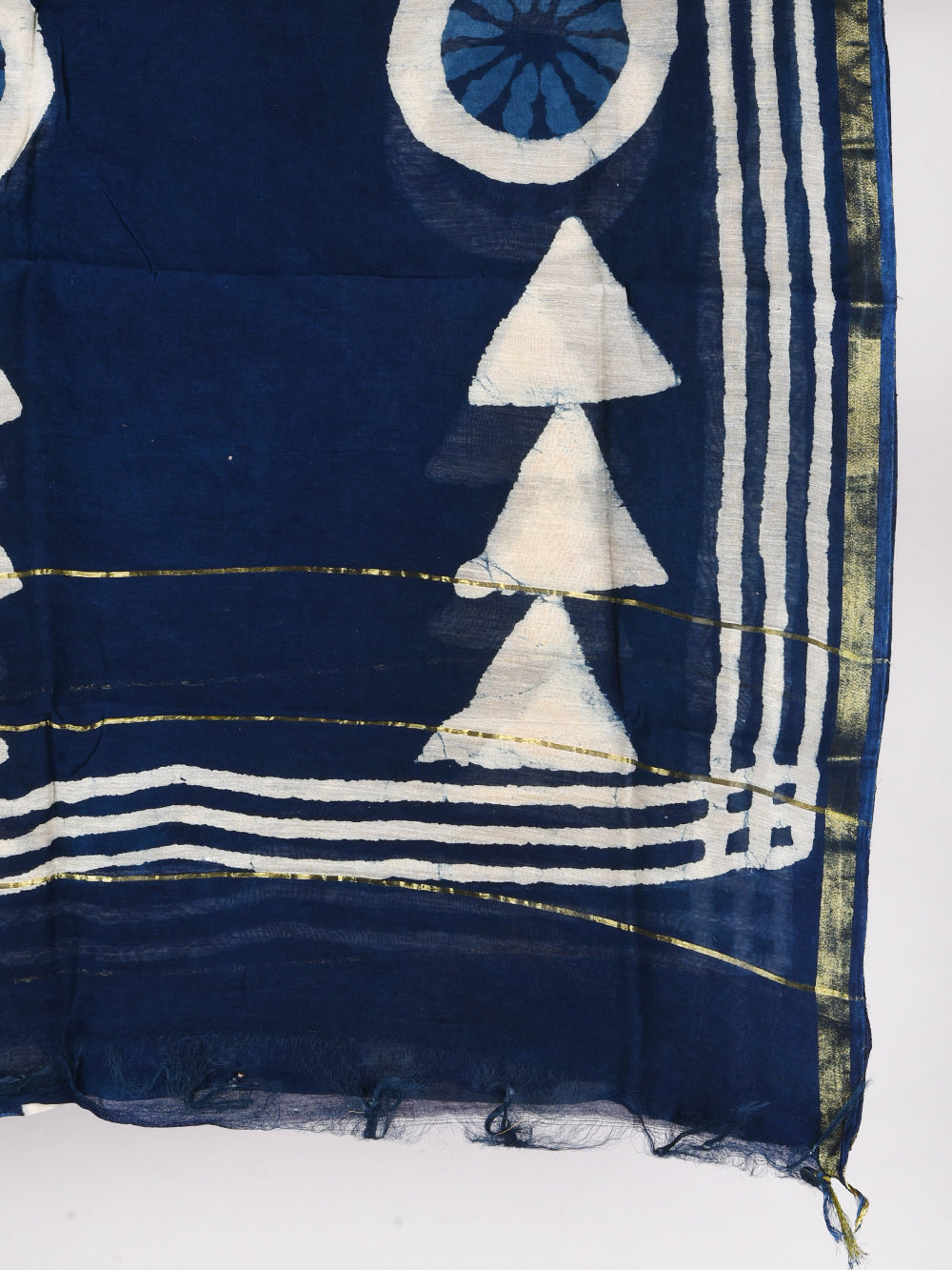 Indigo Aakaar Hand Block Printed Silk Cotton Chanderi Dupatta