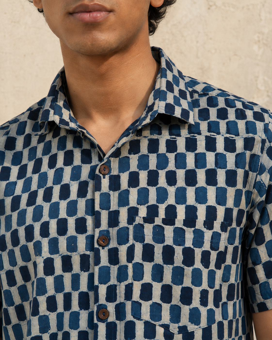 Indigo Checks Cotton Mens Half Sleeve Shirts