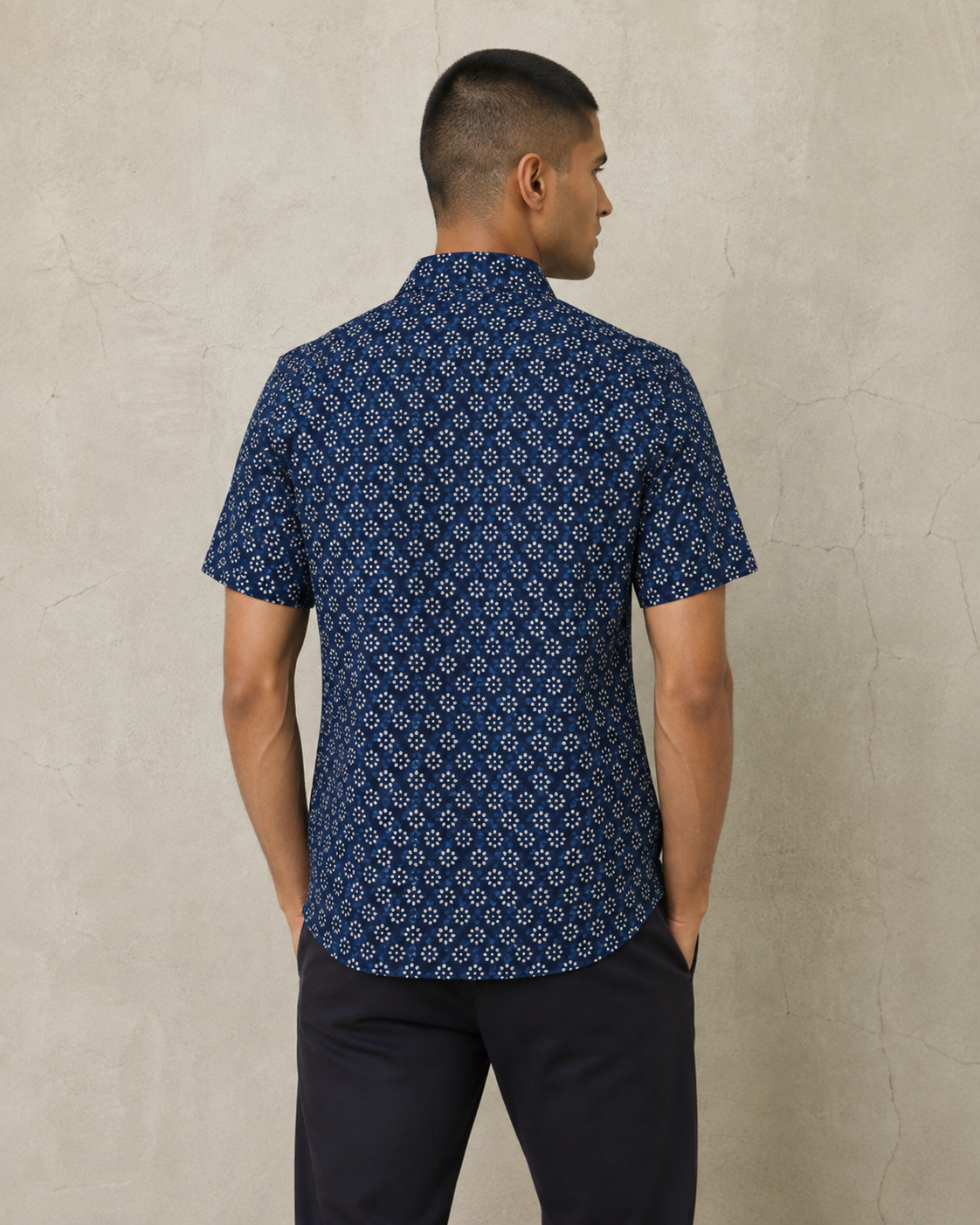 Indigo Flower Cotton Mens Half Sleeve Shirts