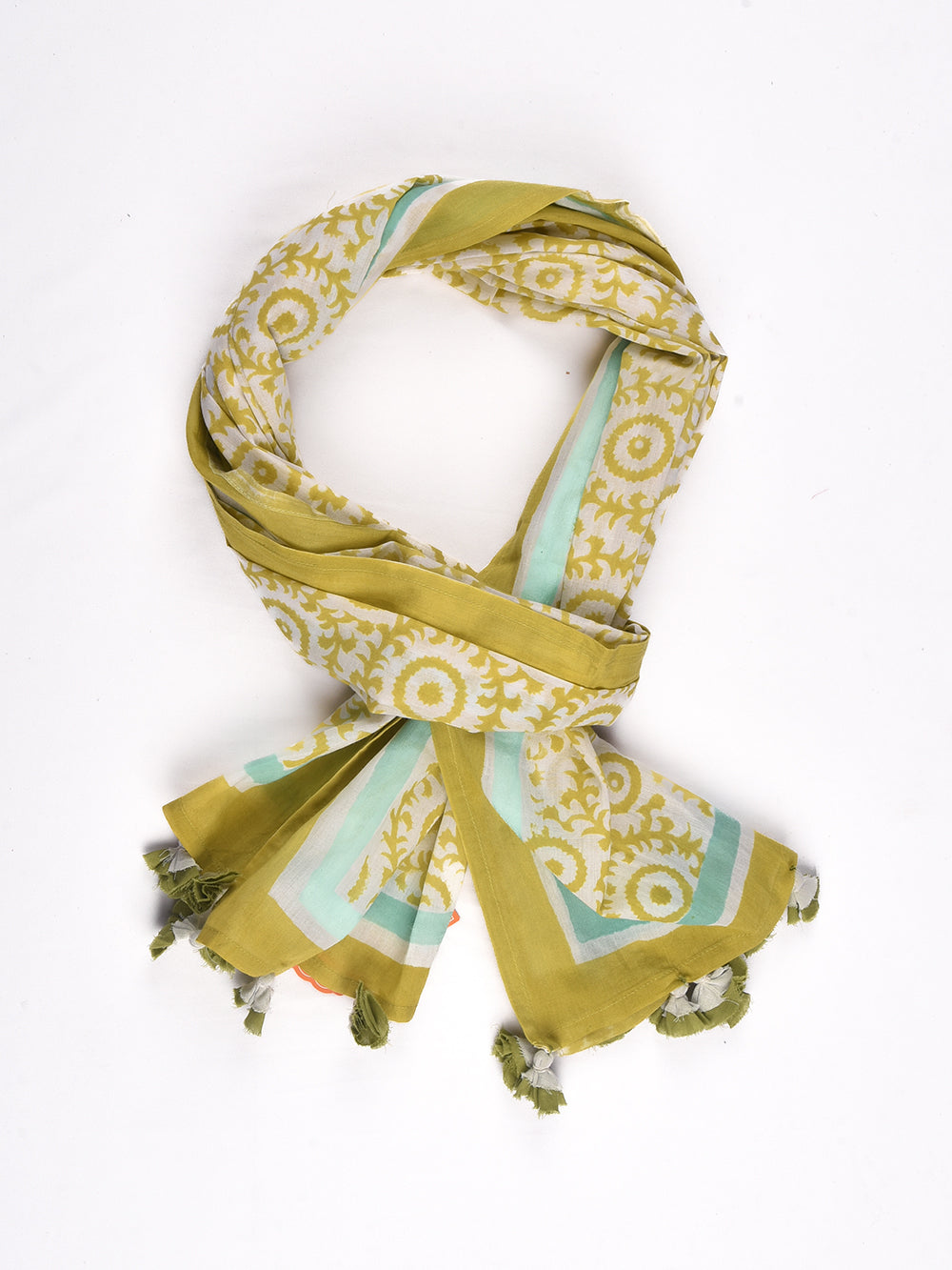 Green Sanganeri Madal Cotton Voile Block Printed Stole