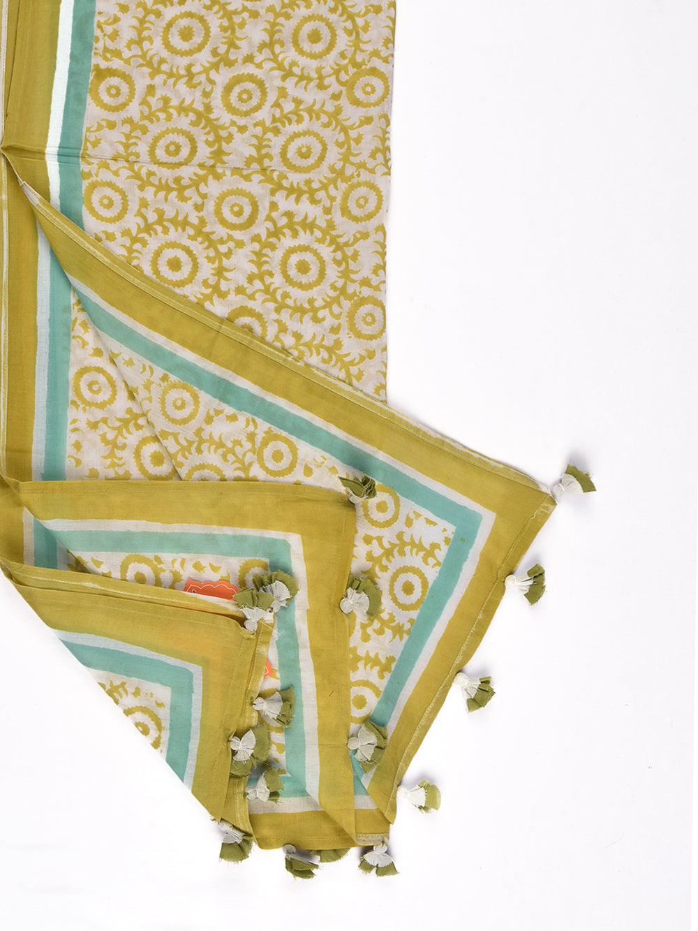 Green Sanganeri Madal Cotton Voile Block Printed Stole