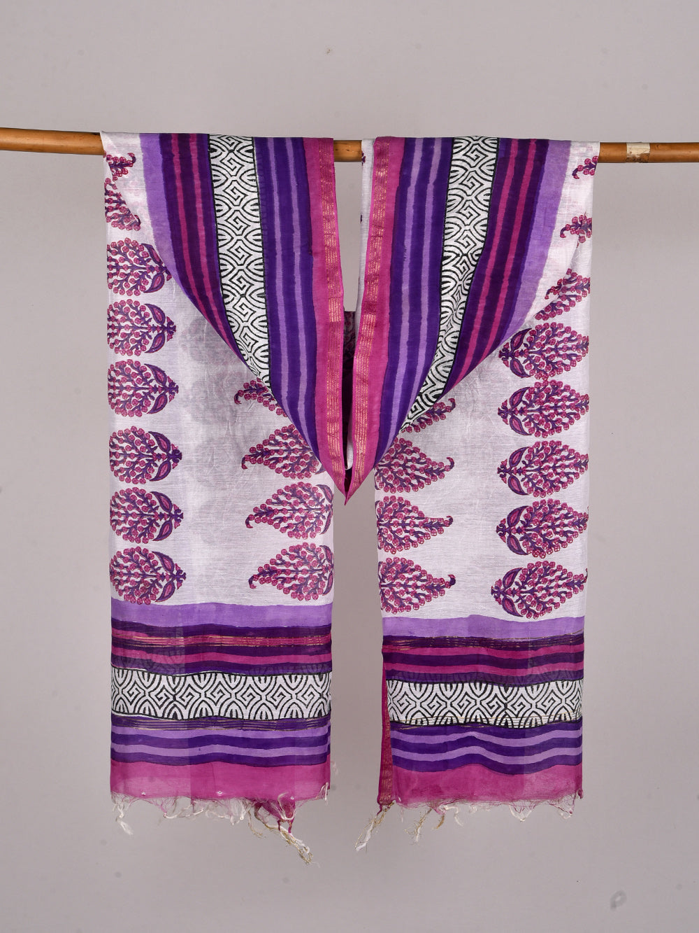 Royal Mughal Boota Hand Block Printed Silk Cotton Chanderi Dupatta