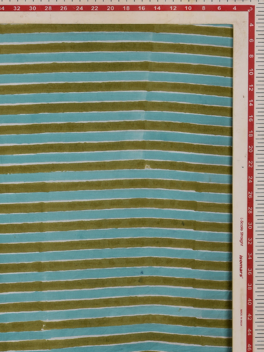Blue Green Stripes Cotton Cambric Sanganeri Hand Block Printed Fabric
