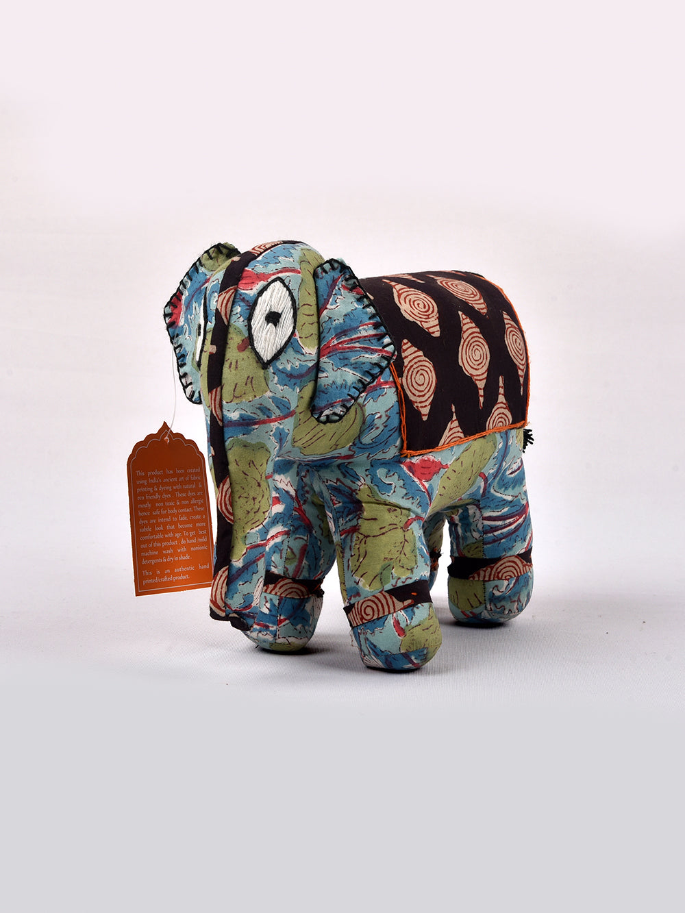 Elephant Sea Blue - Black Hand Block Printed Fabric Soft Toy