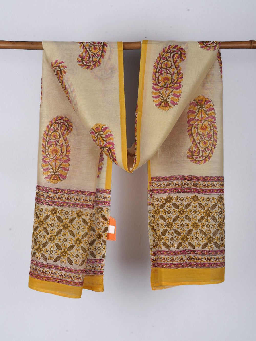 Kairi Hand Block Printed Mono Cotton Chanderi Dupatta