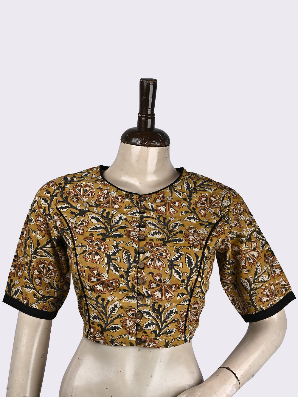 Brown - Rangoli Akola Block Printed Cotton Blouse Piece