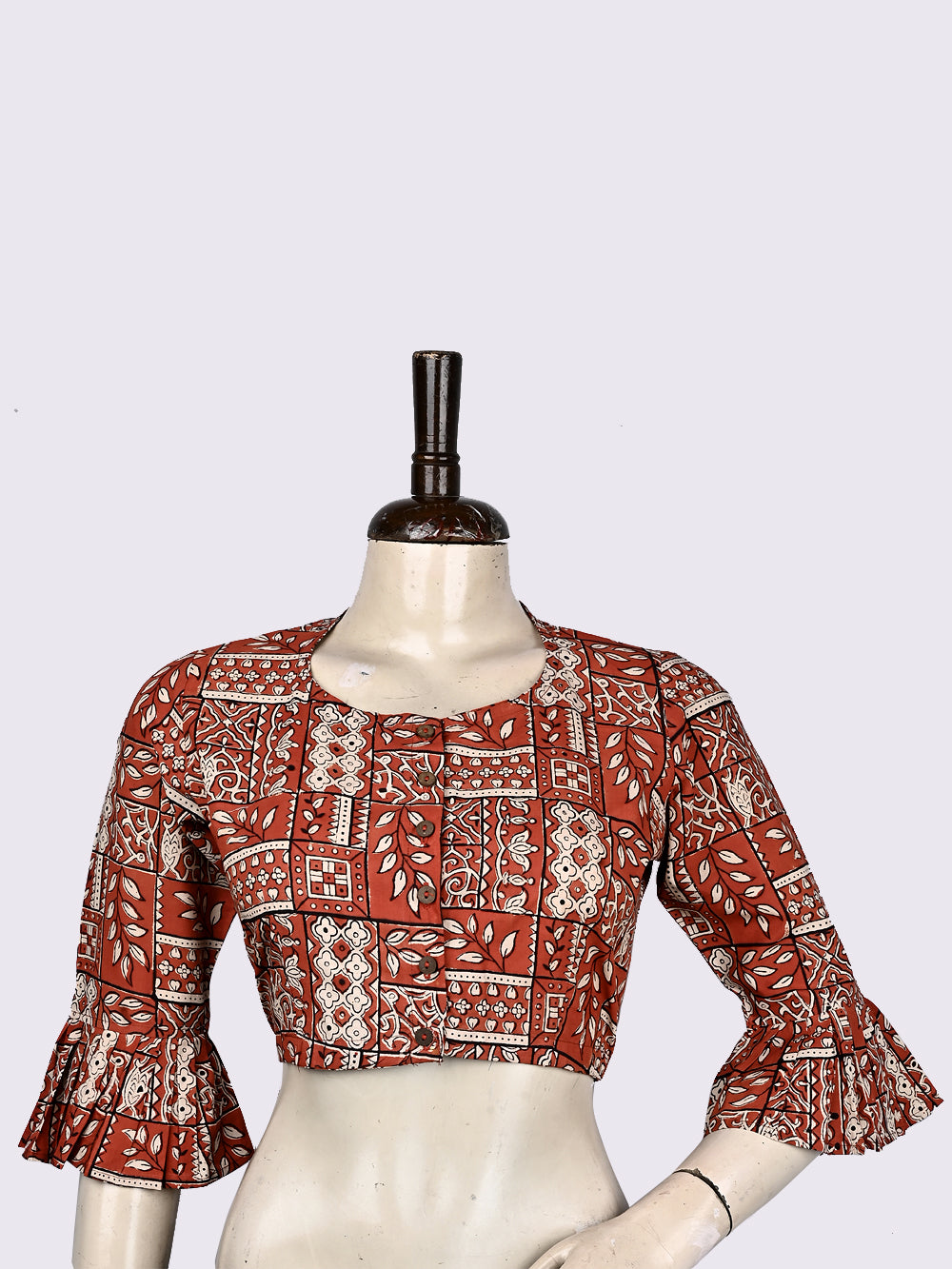 Kalamkari Bagru Red Hand Block Printed Cotton Blouse