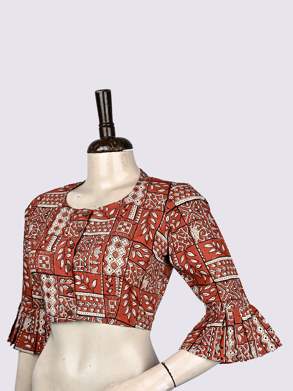 Kalamkari Bagru Red Hand Block Printed Cotton Blouse