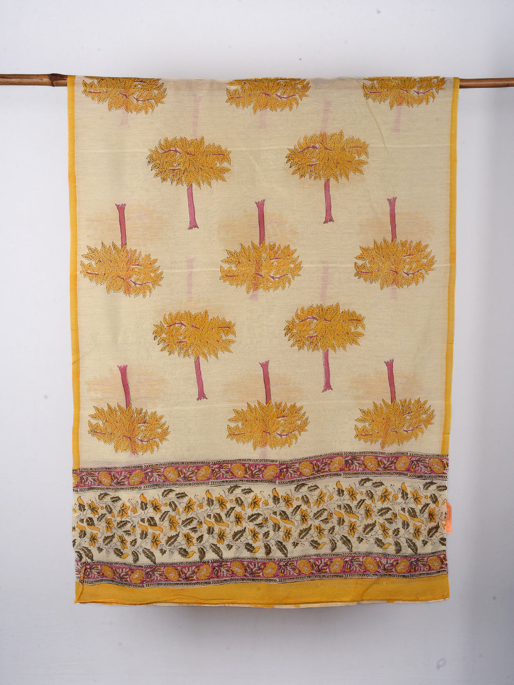 Kalpavriksh Hand Block Printed Mono Cotton Chanderi Dupatta