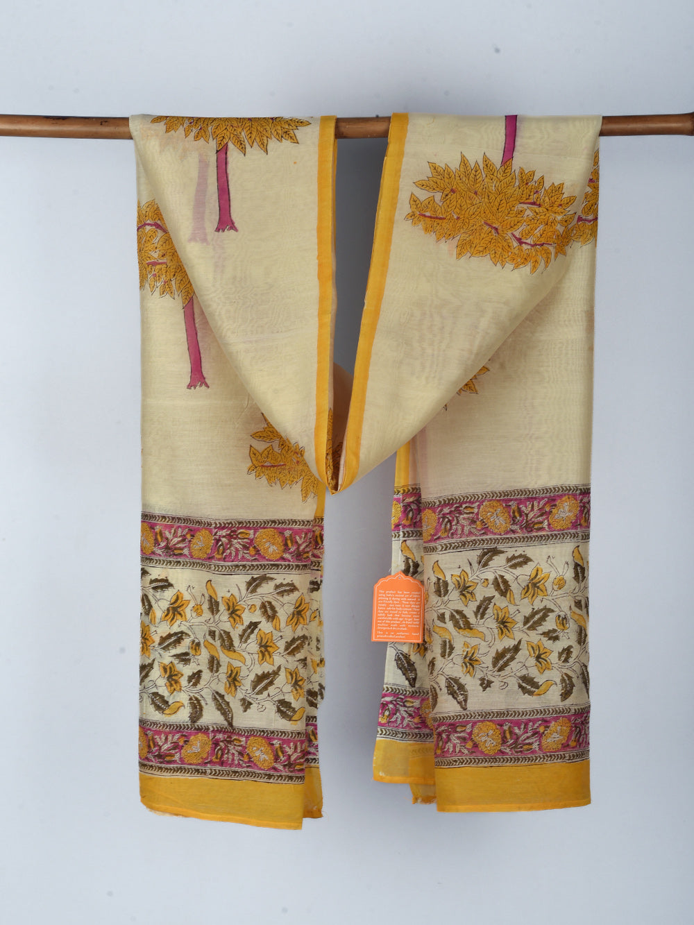 Kalpavriksh Hand Block Printed Mono Cotton Chanderi Dupatta