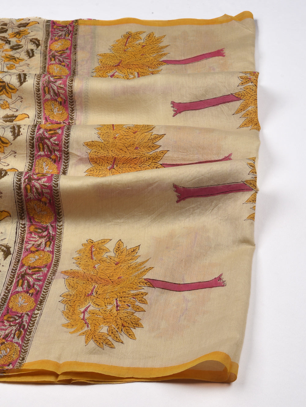 Kalpavriksh Hand Block Printed Mono Cotton Chanderi Dupatta
