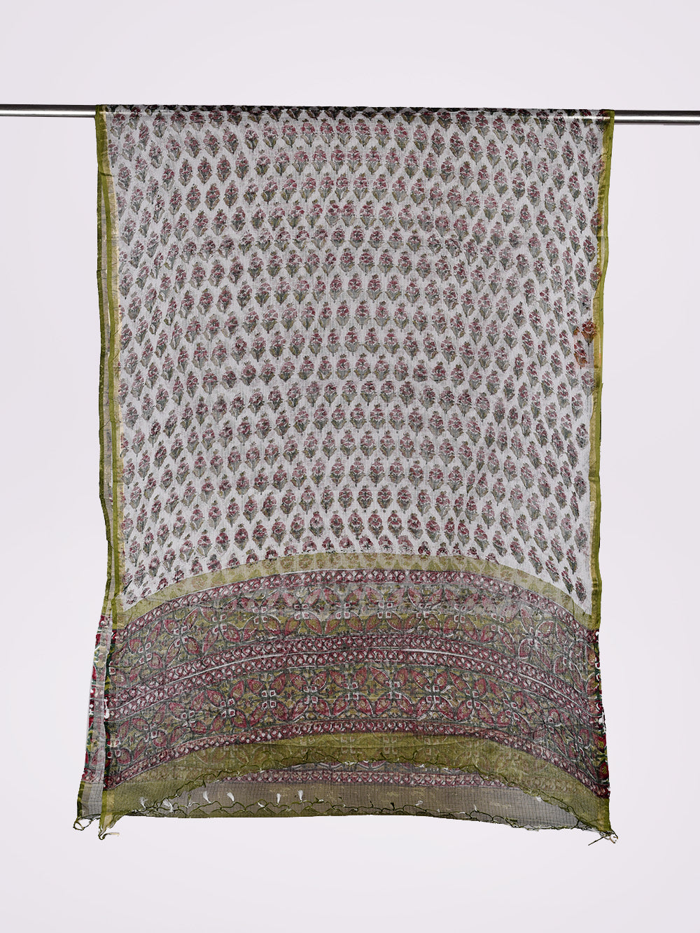 Green Jaal Hand Block Printed Pattern Kota Doria Dupatta