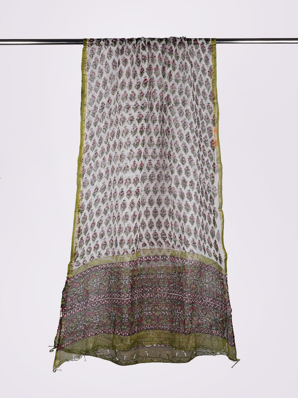Green Jaal Hand Block Printed Pattern Kota Doria Dupatta