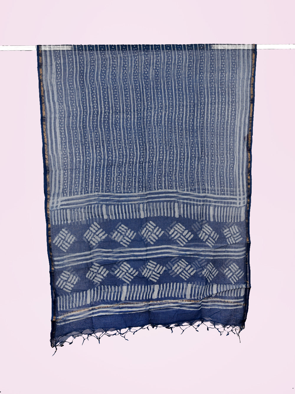 Indigo Hand Block Printed Behti Hawa Pattern Kota Doria Dupatta