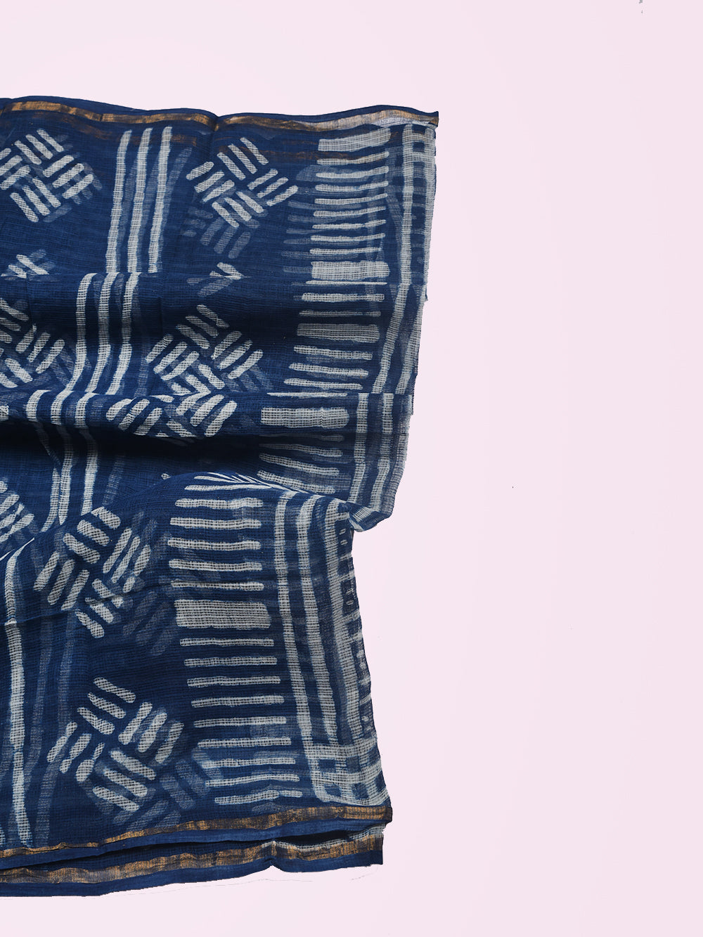 Indigo Hand Block Printed Behti Hawa Pattern Kota Doria Dupatta