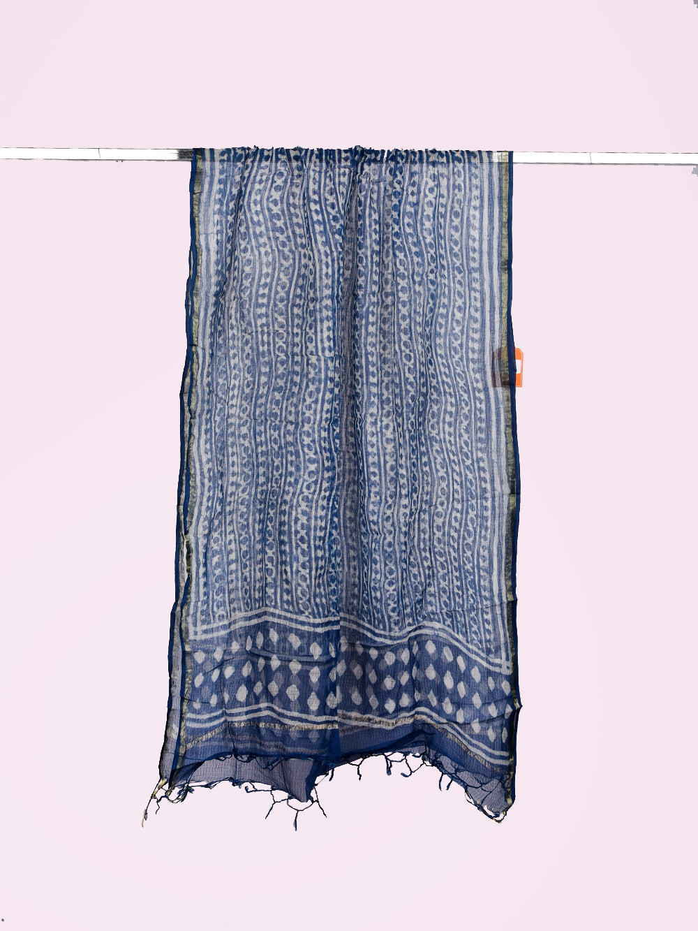 Indigo Hand Block Printed Sankhal Pattern Kota Doria Dupatta
