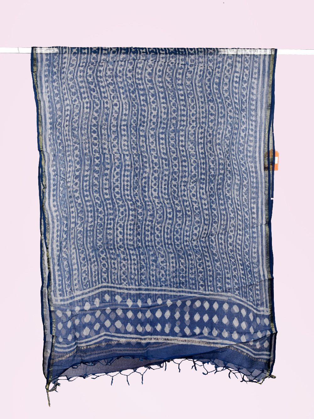 Indigo Hand Block Printed Sankhal Pattern Kota Doria Dupatta