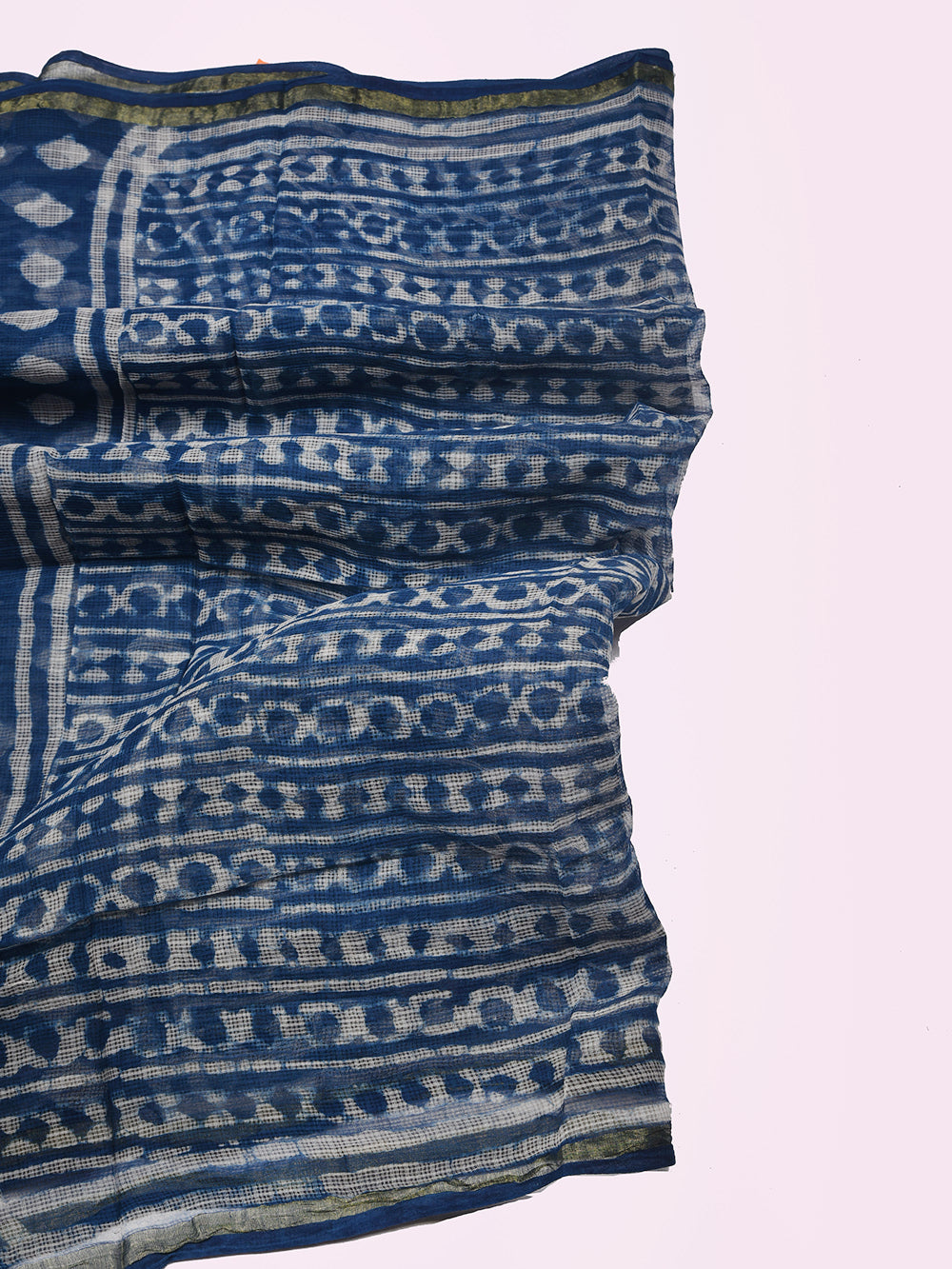 Indigo Hand Block Printed Sankhal Pattern Kota Doria Dupatta