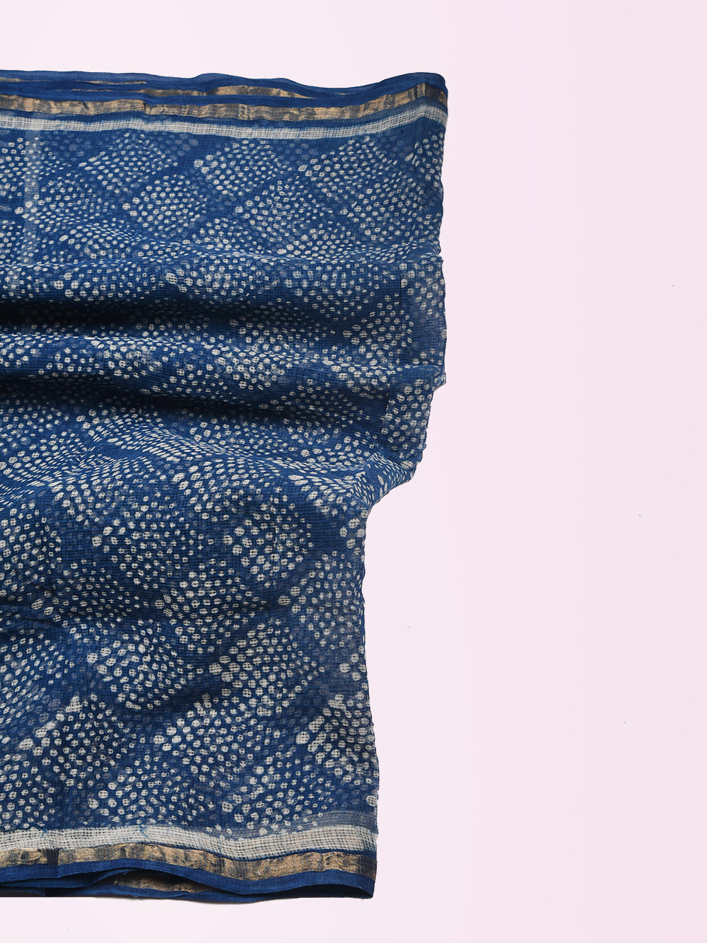 Indigo Hand Block Printed Square Fish Pattern Kota Doria Dupatta