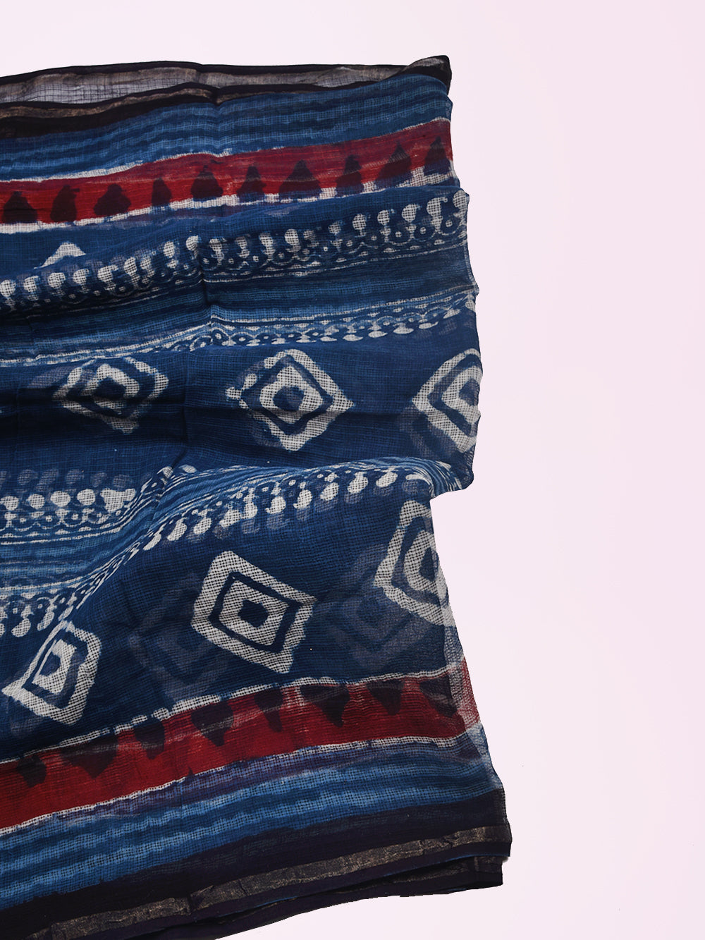 Indigo Bagru Hand Block Printed Shiny Diamonds Pattern Kota Doria Dupatta