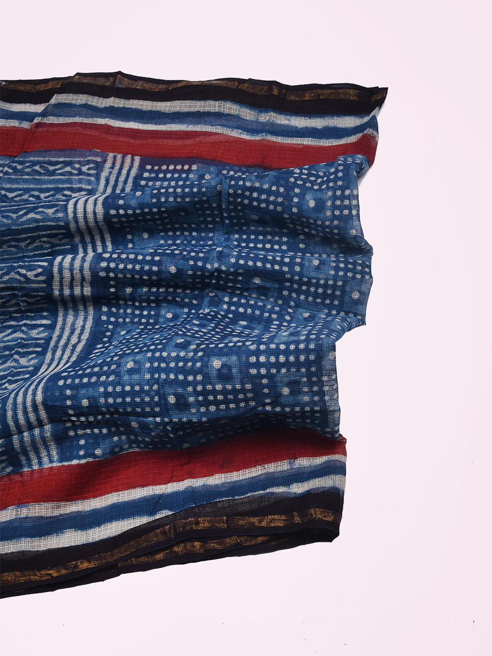 Indigo Bagru Hand Block Printed Dotted Box Pattern Kota Doria Dupatta